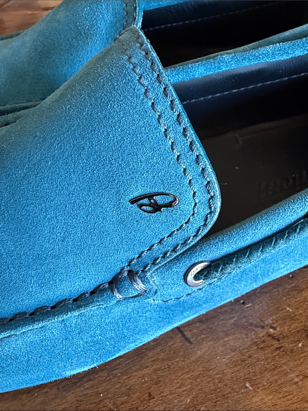 Brioni Men's Suede Driving Loafers - Teal Blue - Picture 2 of 9